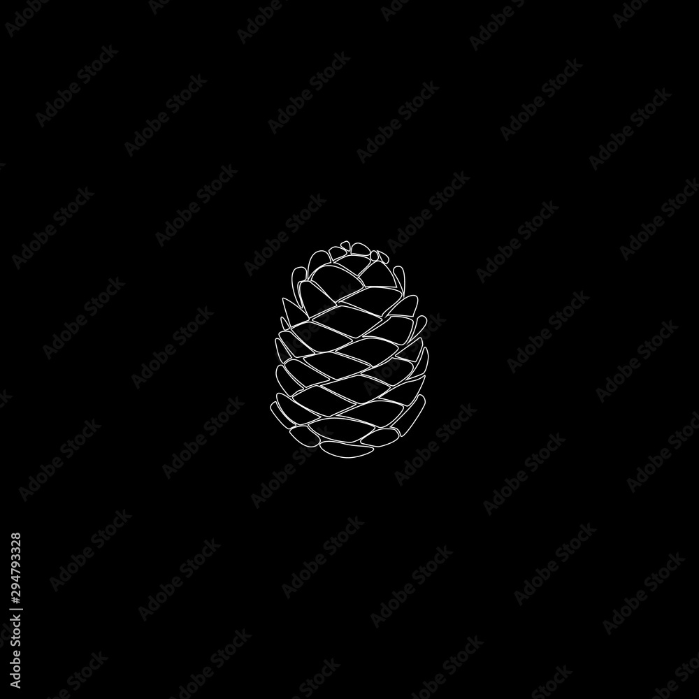 Pinecone Isolated Vector Icon white solhouette on black background Pinecone Isolated Vector Icon white solhouette on black background