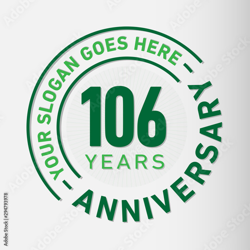 106 years anniversary logo template. One hundred and six years celebrating logotype. Vector and illustration.