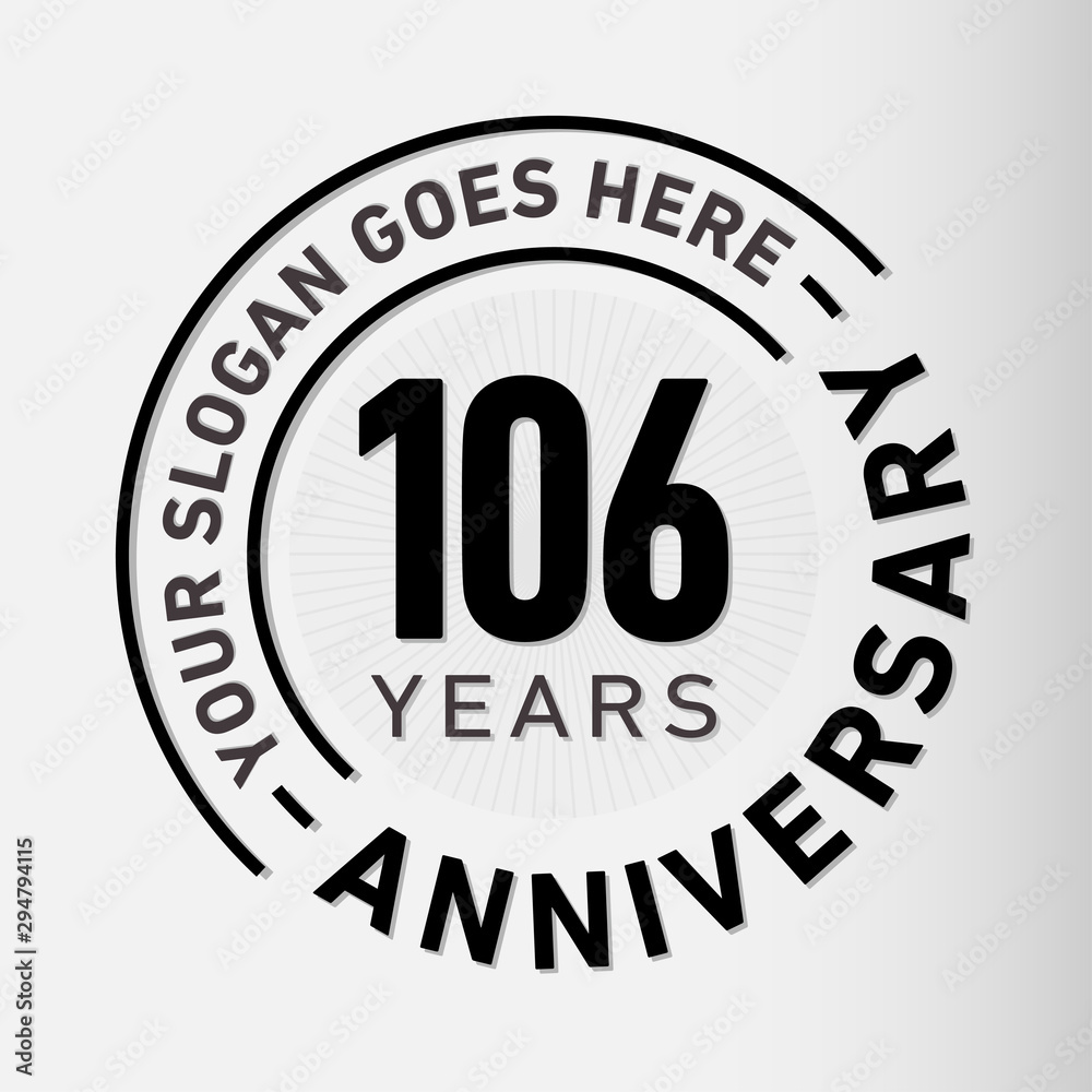 106 years anniversary logo template. One hundred and six years celebrating logotype. Vector and illustration.