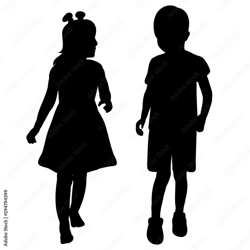 silhouette of a little girl and boy