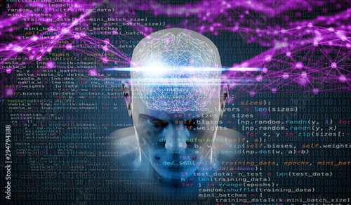 Fotografía Machine learning , artificial intelligence, ai, deep learning blockchain neural network concept