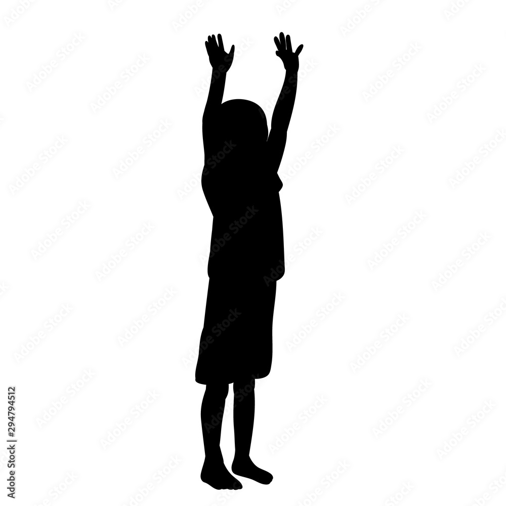vector, isolated, silhouette of a child on a white background, the boy rejoices