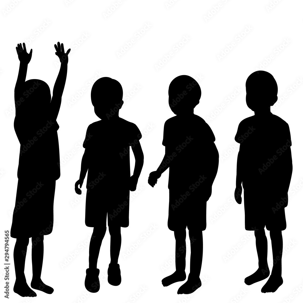 vector, isolated, silhouette of a child on a white background, boys friends