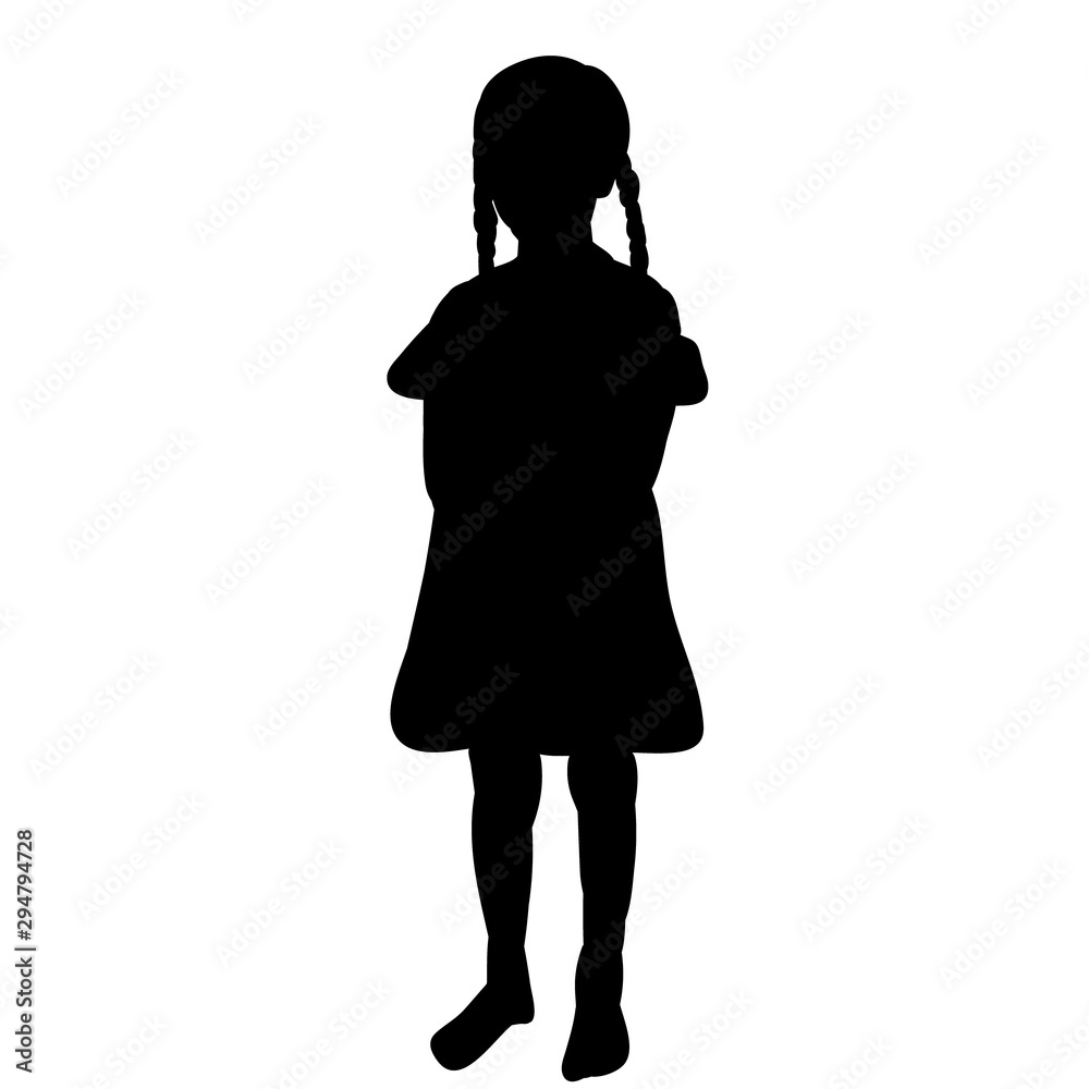  silhouette children on a white background, little girl