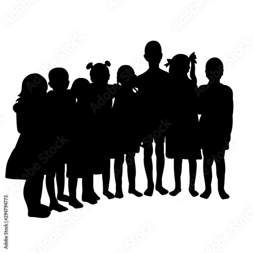 vector, isolated, silhouette of a child on a white background, children are standing