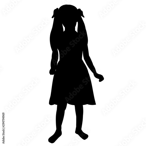 isolated, silhouette of children on a white background, a little girl rejoices