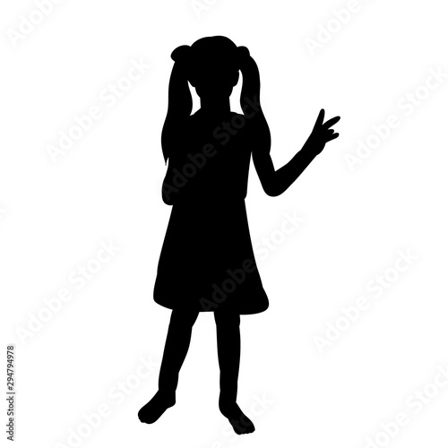 isolated, silhouette of children on a white background, a little girl rejoices