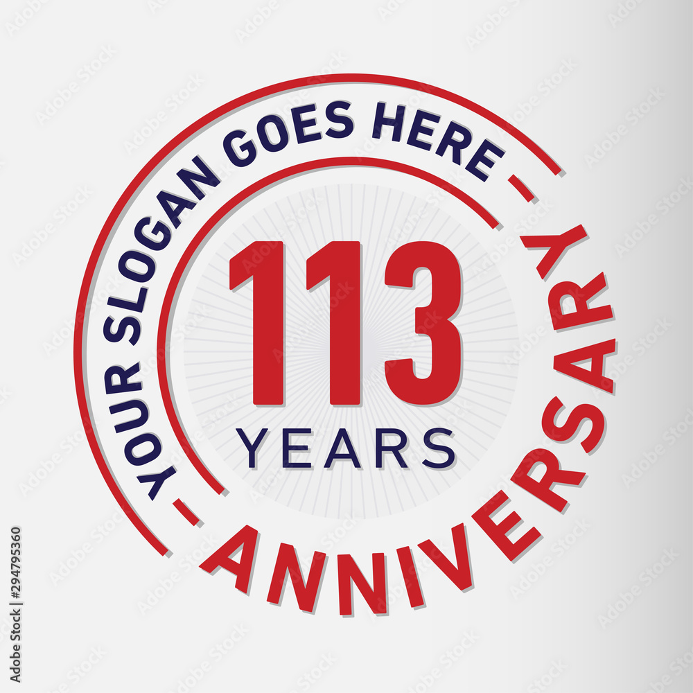 113 years anniversary logo template. One hundred and thirteen years celebrating logotype. Vector and illustration.