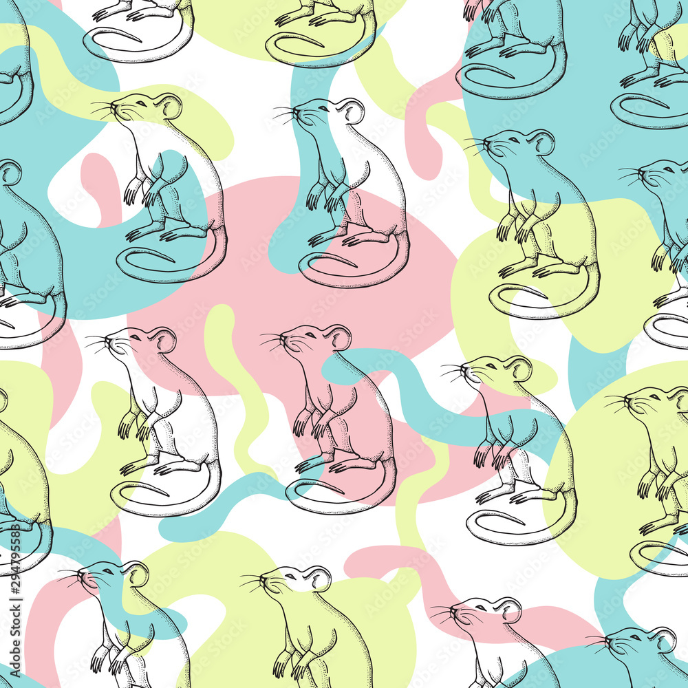Mice or rats seamless pattern. Vector with mammal animal on collage background. Vector for T-shirt graphics, books images, poster, textiles Mice or rats seamless pattern. Vector with mammal animal on collage background. Vector for T-shirt graphics, books images, poster, textiles