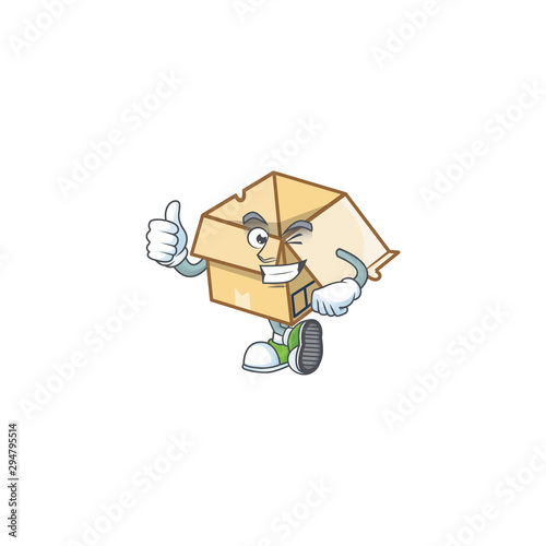 Thumbs up cardboard open with character mascot shape
