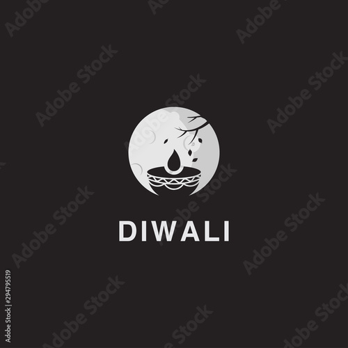 logo of diwali with candle under the moon