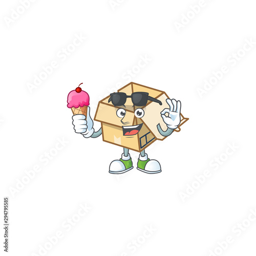 With ice cream cardboard open with character mascot shape
