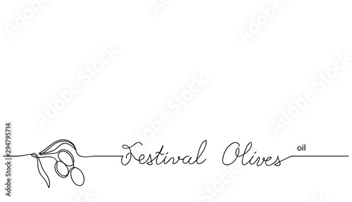 Festival olives oil vector simple background. Olive branch in one continuous line drawing sketch. Spainish festival.