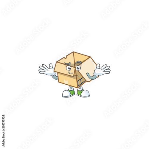 Grinning cardboard open with character mascot shape