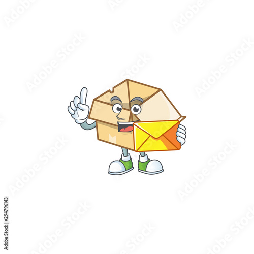 With envelope cardboard open with character mascot shape