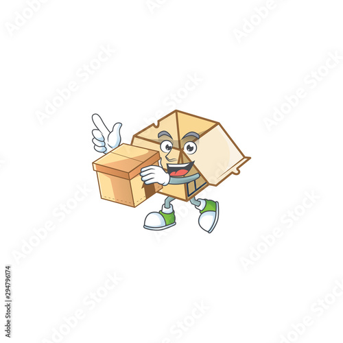 With box cardboard open with character mascot shape