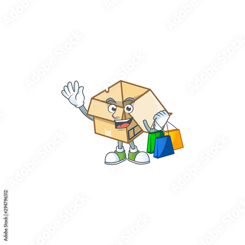 Shopping cardboard open with character mascot shape