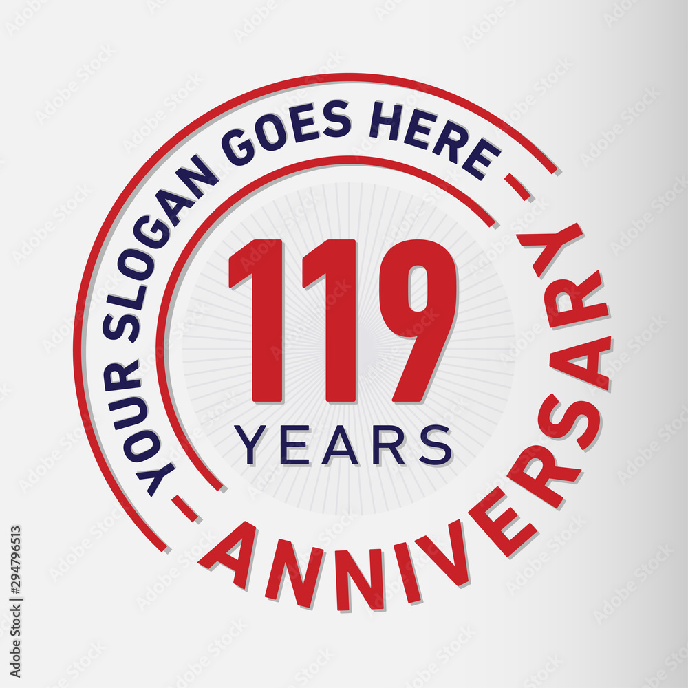 119 years anniversary logo template. One hundred and nineteen years celebrating logotype. Vector and illustration.