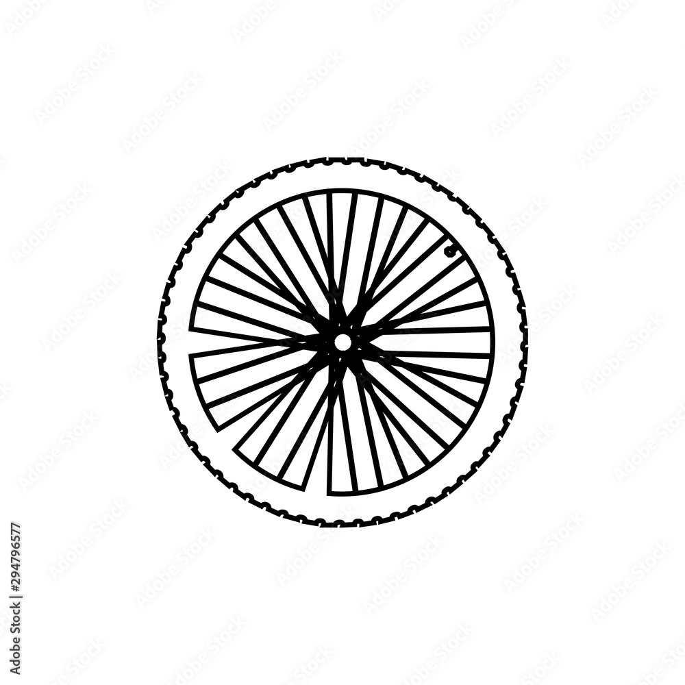 vector bike wheel black silhouette. Stock vector illustration isolated on white background.