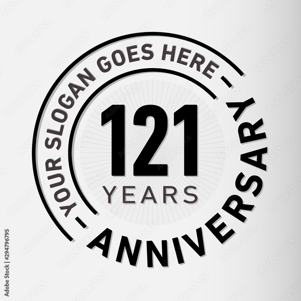 121 years anniversary logo template. One hundred and twenty-one years celebrating logotype. Vector and illustration.