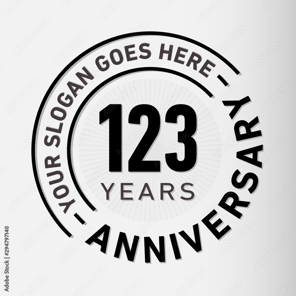 123 years anniversary logo template. One hundred and twenty-three years celebrating logotype. Vector and illustration.