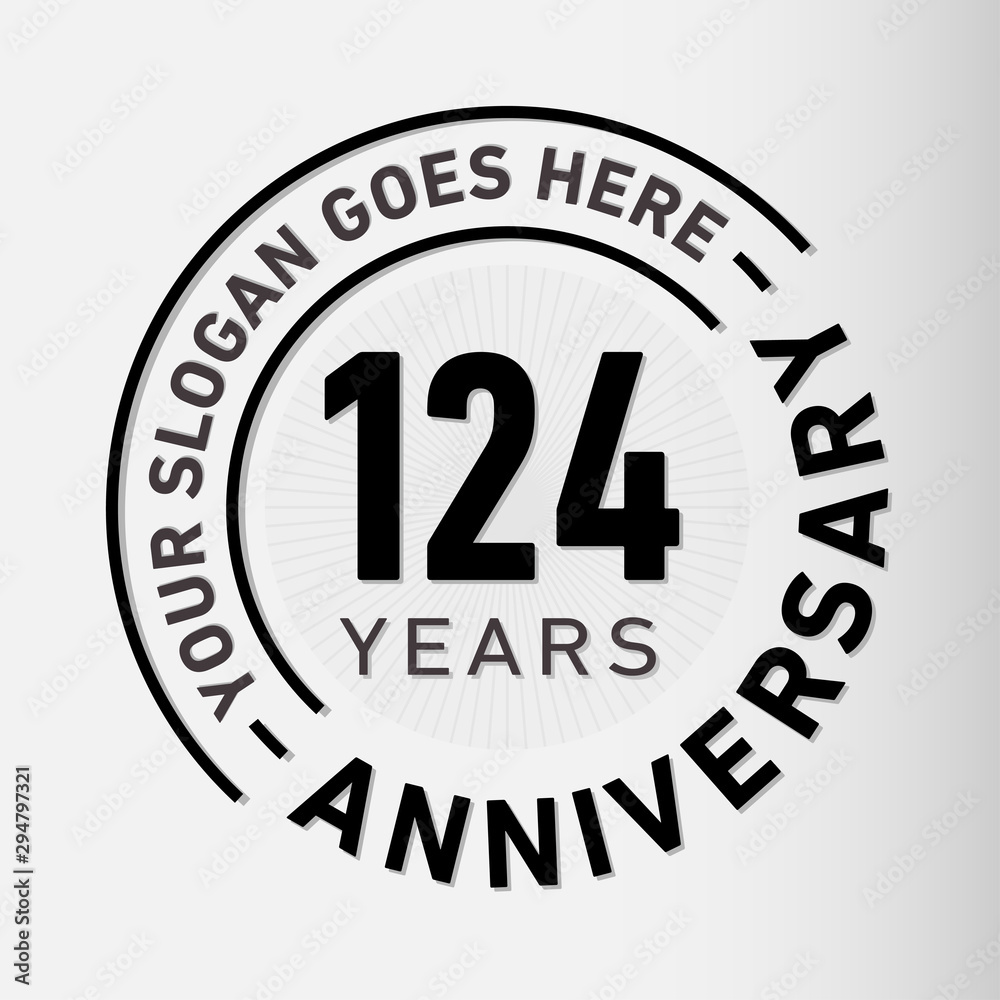 124 years anniversary logo template. One hundred and twenty-four years celebrating logotype. Vector and illustration.