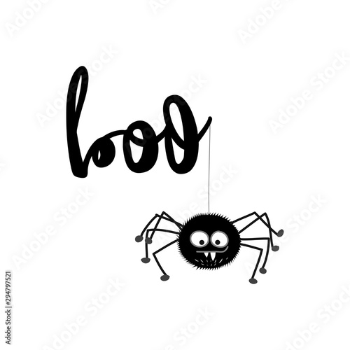 Boo Spider - Halloween overlays, lettering labels design. Retro badge. Hand drawn isolated emblem with quote. Halloween party sign/logo. scrap booking, posters, greeting cards, banners, textiles