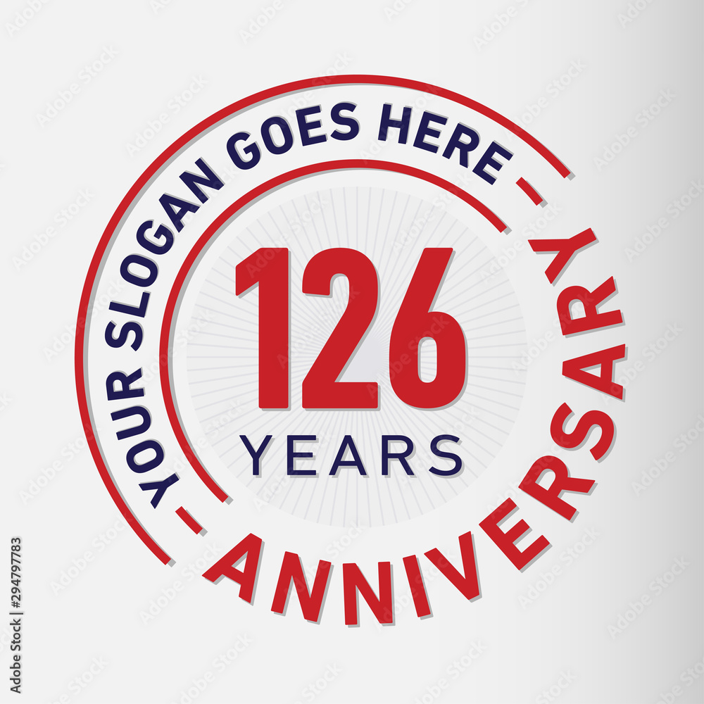 126 years anniversary logo template. One hundred and twenty-six years celebrating logotype. Vector and illustration.