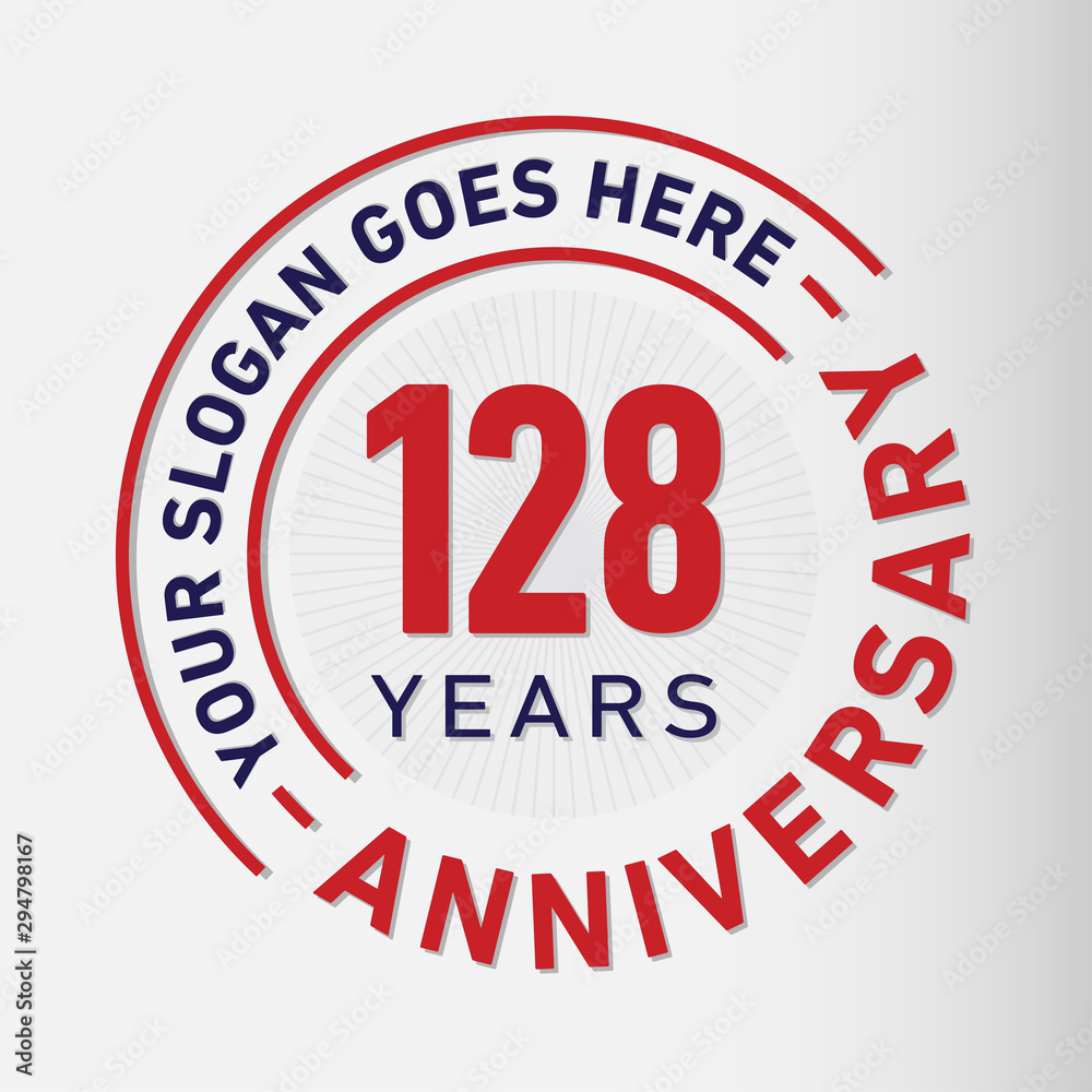 128 years anniversary logo template. One hundred and twenty-eight years celebrating logotype. Vector and illustration.