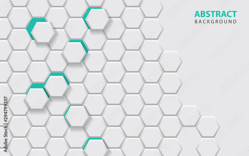 Fototapeta premium Abstract white hexagon texture on blue background. Modern vector design template for use element cover, poster, banner, business advertising, corporate, presentation