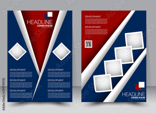 Abstract flyer design background. Brochure template. Can be used for magazine cover, business mockup, education, presentation, report. a4 size with editable elements. Blue and red color.