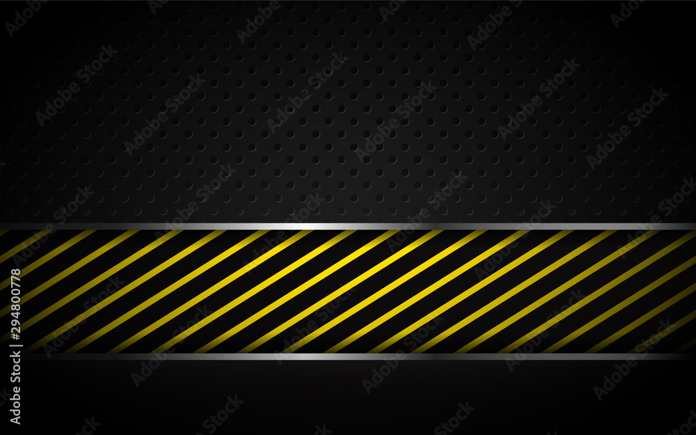 Fototapeta Abstract yellow light with silver metal shapes on dark background texture. Technology vector style design for use modern cover, banner, card, brochure, advertising, corporate, frame