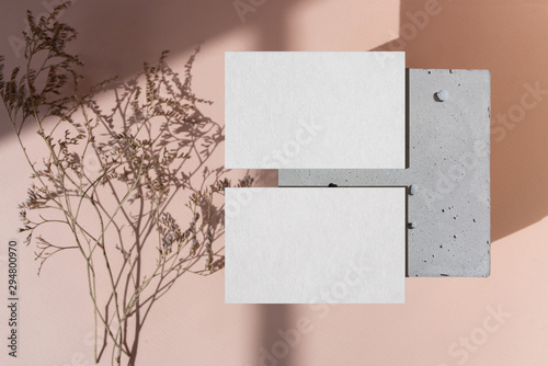 Two Business card mockup on concrete box