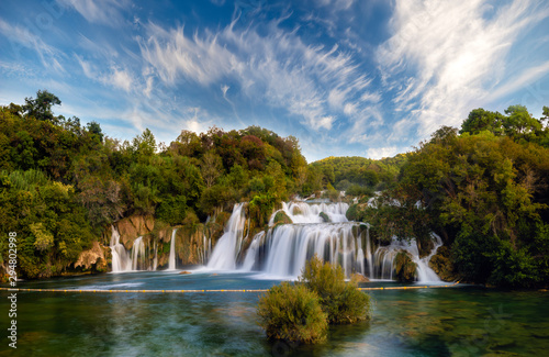 Krka National Park-panorama of the waterfall against the beautiful evening sky,Skradinski Buk Waterfall