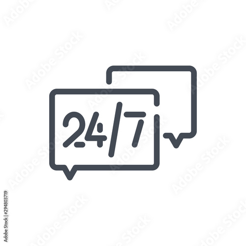 24/7 online support line icon. Chat bubbles with assistant help message vector outline sign.