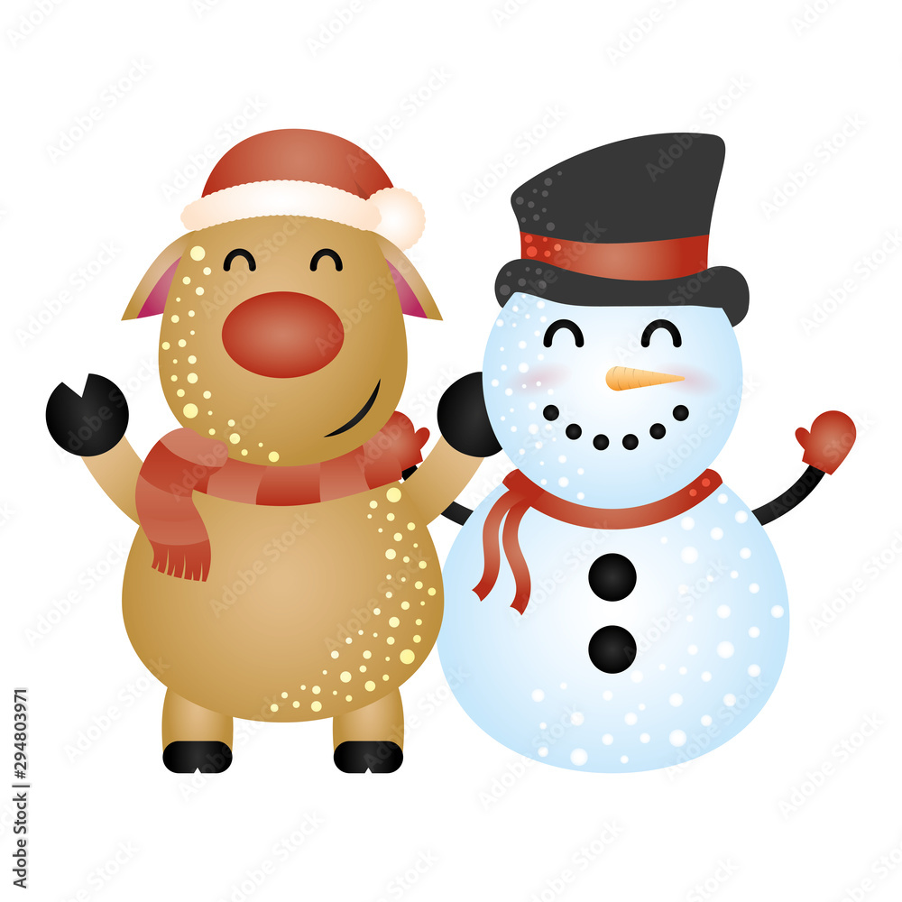merry christmas cute snowman and reindeer merry christmas cute snowman and reindeer