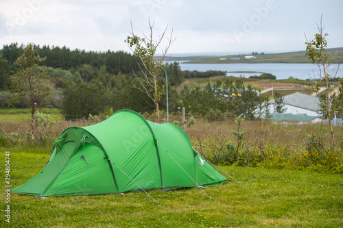 Picture of landscape with a camping tent near reykjavik in Iceland, Summer Time