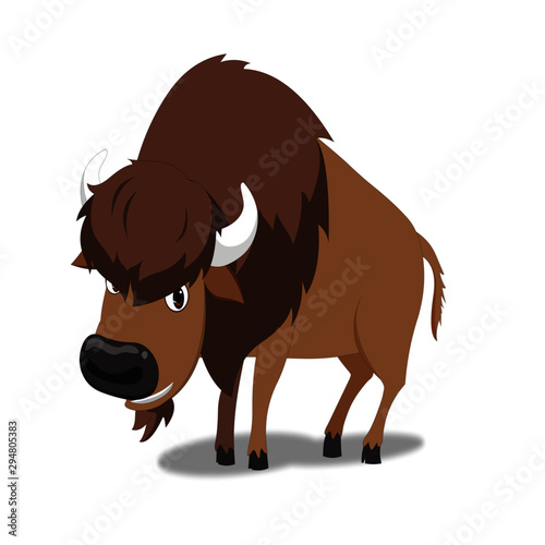 Angry Brown Bison - Cartoon Vector Image