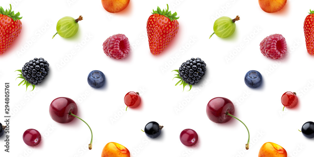 Seamless pattern of berries isolated on white background, top view Seamless pattern of berries isolated on white background, top view