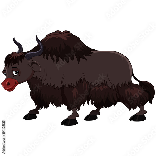 Bog Brown Yak with Horns - Cartoon Vector Image