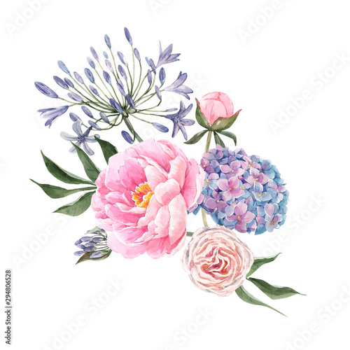 Watercolor floral bouquet composition