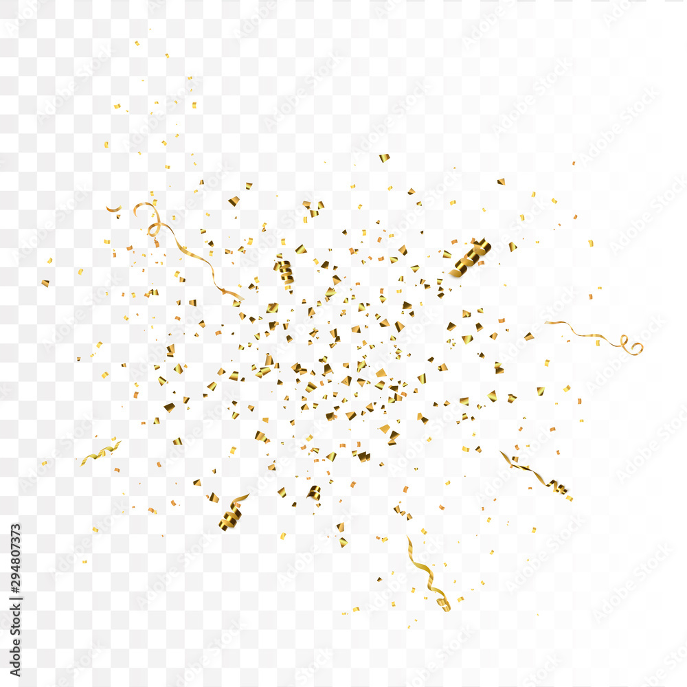 Gold Confetti Isolated On White Background. Celebrate Vector Illustration - obrazy, fototapety, plakaty 