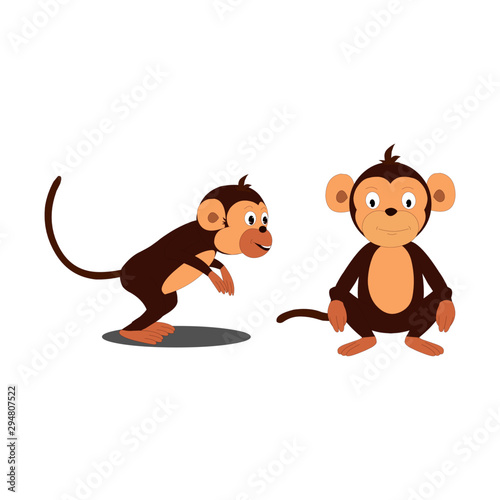 Monkey sitting and Monkey Hopping - Cartoon Vector Image