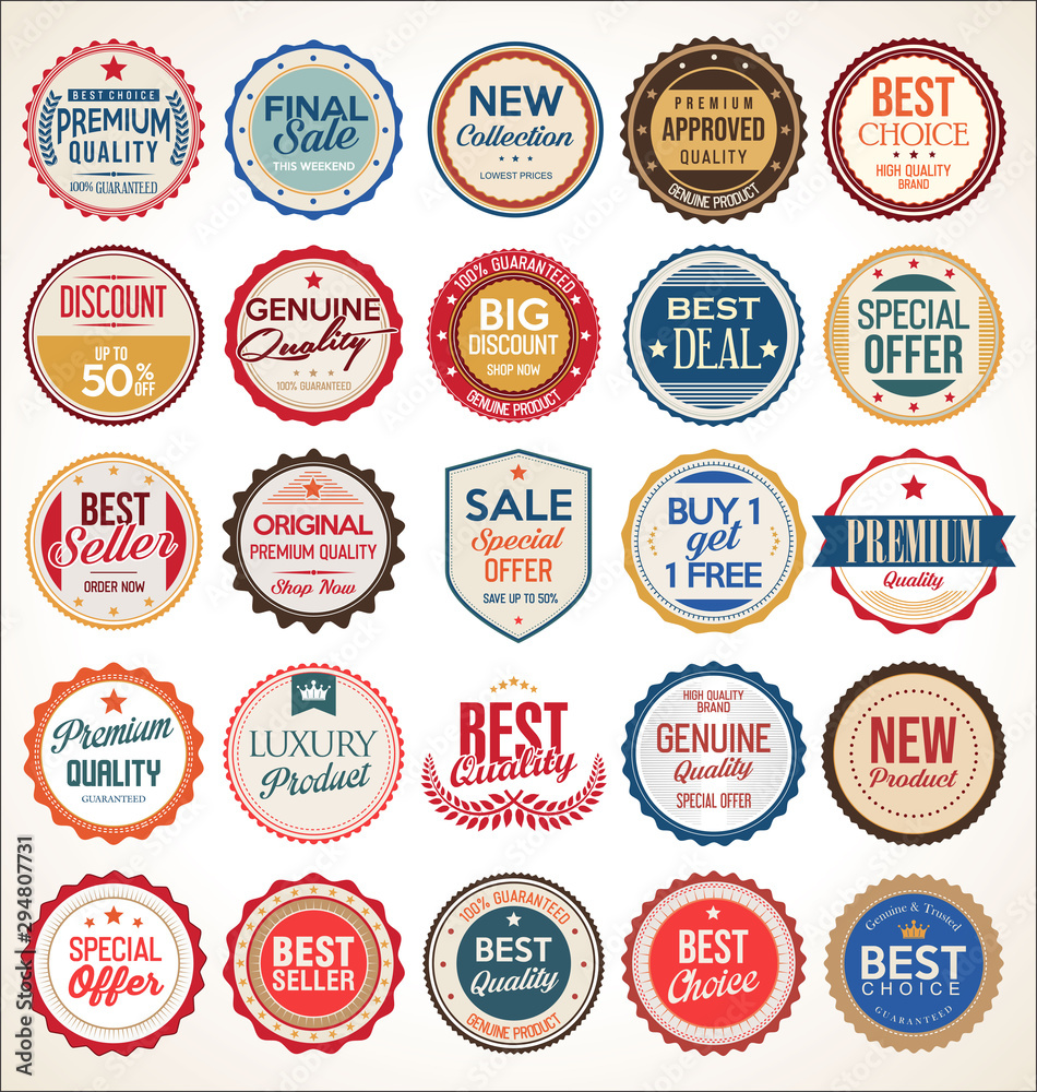 Retro vintage colorful badges and labels