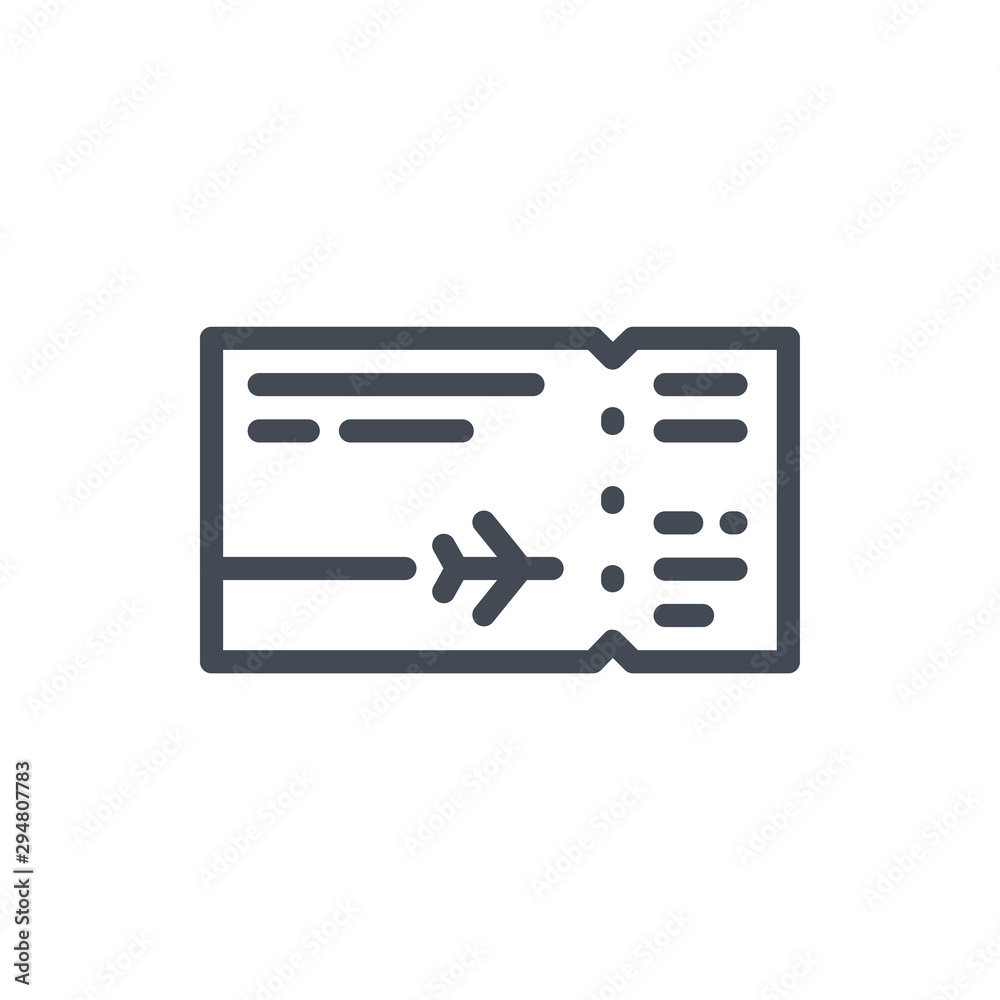 Plane ticket line icon. Boarding pass vector outline sign. Plane ticket line icon. Boarding pass vector outline sign.