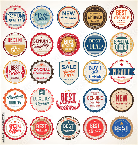 Retro vintage colorful badges and labels