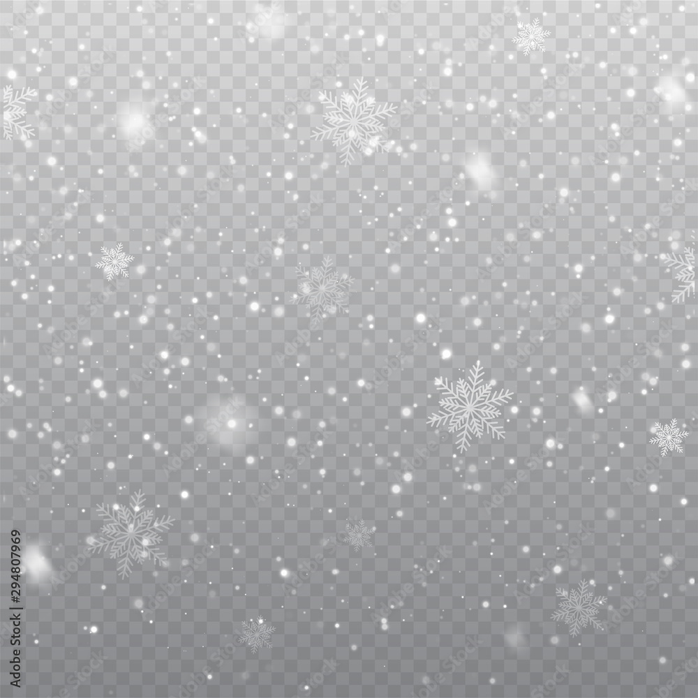Falling Snow Overlay Background. Snowfall Winter Christmas Background. Vector Illustration.
