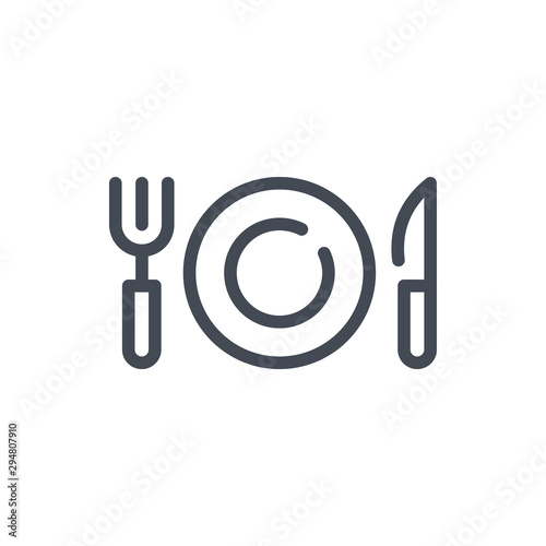 Fork, plate and knife line icon. Restaurant vector outline sign.