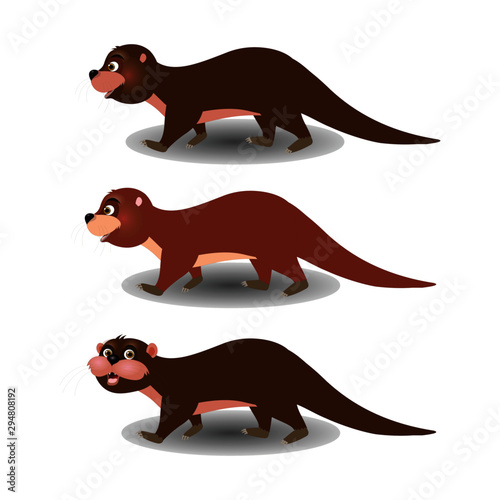 Three Brown Otters - Cartoon Vector Image