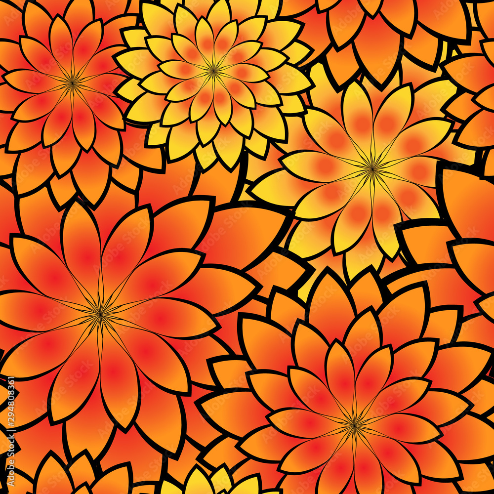 Fototapeta premium bright seamless pattern with flowers in folk style